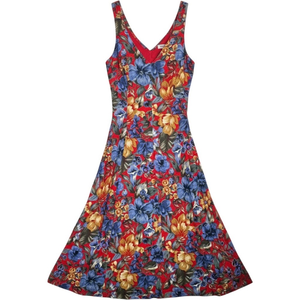 All That Jazz‎ Maxi Dress Womens 13/14 Red Floral Cottagecore Crisscross Back